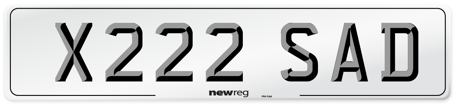 X222 SAD Number Plate from New Reg